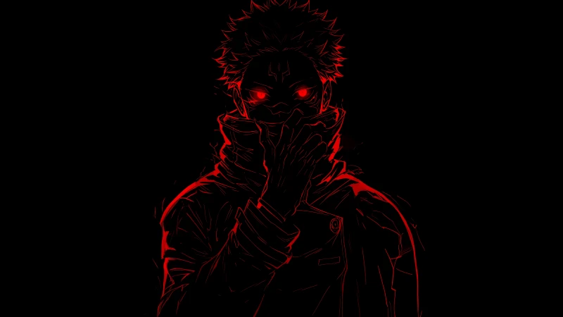 Sukuna 5K wallpaper, Red aesthetic, AMOLED, Black background, Jujutsu Kaisen