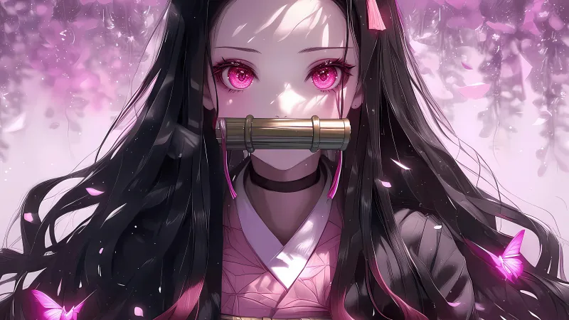 Nezuko Kamado, 5K wallpaper, Pink aesthetic, Demon Slayer: Kimetsu no Yaiba