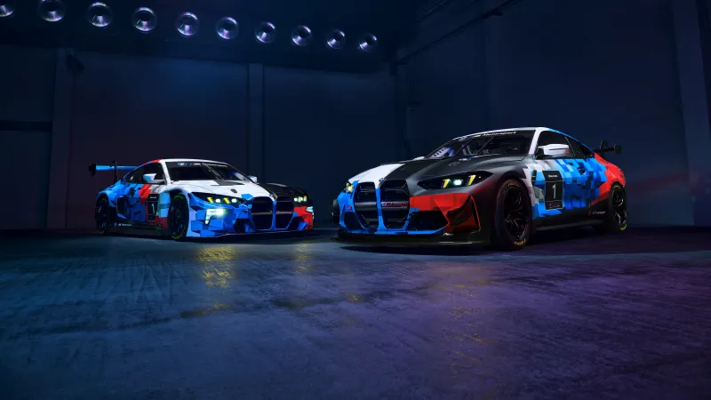 BMW M4 GT3 EVO, BMW M4 GT4 EVO, 2024, BMW M Motorsport, 8K wallpaper