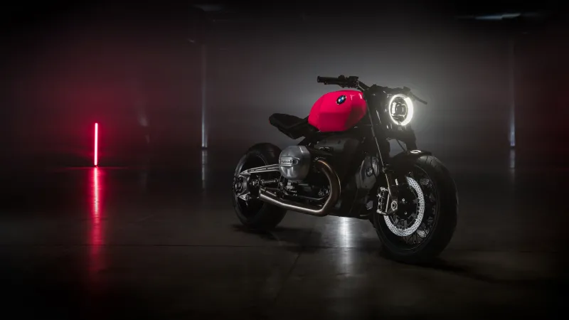 BMW R20 Concept, Boxer roadster, Red tank, Dark garage, 2024, 8K wallpaper
