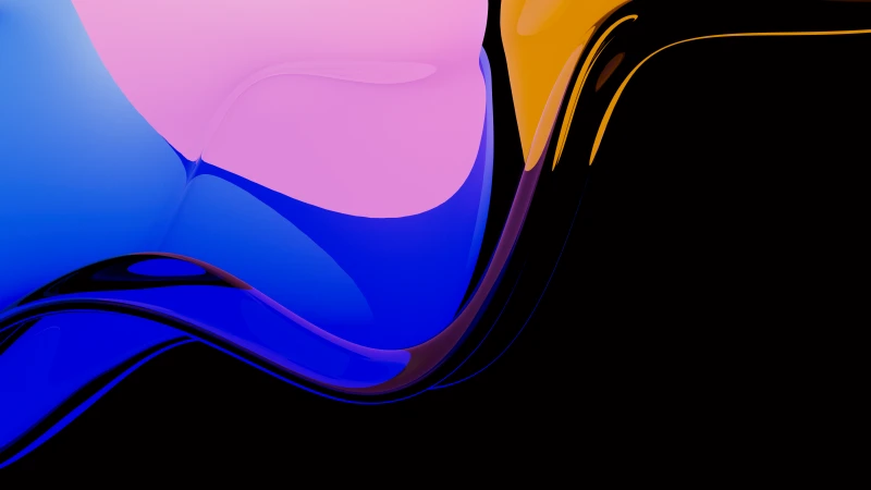 Glassy blue and pink shapes, Black background, 4K wallpaper