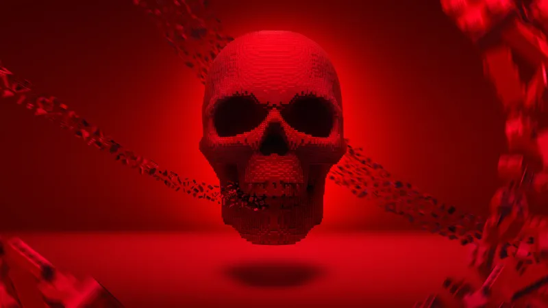 LEGO Skull, Red background, Ultrawide 4K wallpaper