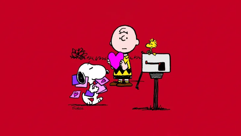 Charlie Brown, Snoopy, Desktop wallpaper 4K, Red background