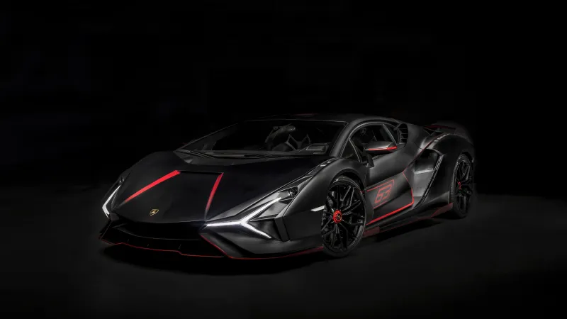 Lamborghini Sián FKP 37, Dark aesthetic, 8K wallpaper, Black background, 5K, Black cars