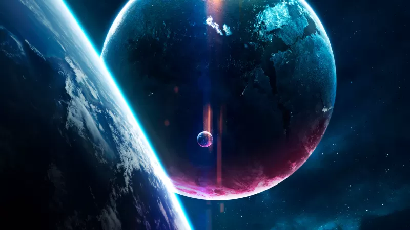 Planets, Earth horizon, Purple and blue, 4K wallpaper