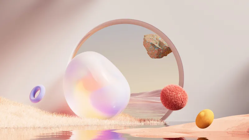 Pastel 3D shapes wallpaper, Glass ring, Surreal still life