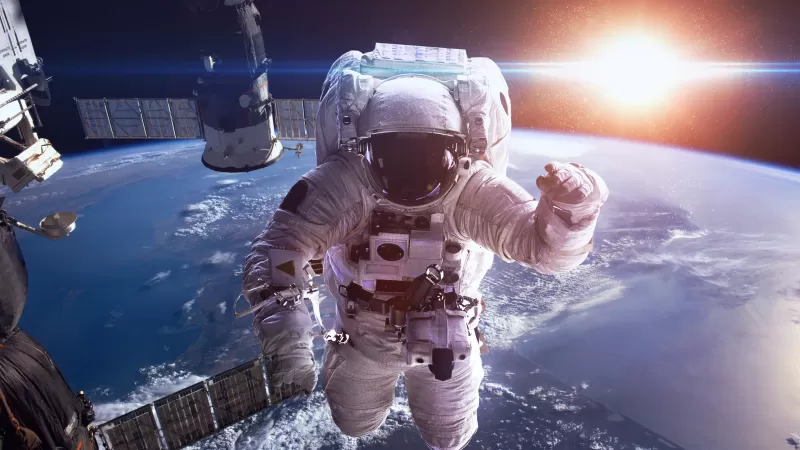 Astronaut, Earth, Sun, Space suit, Space station, Space Adventure, Satellite