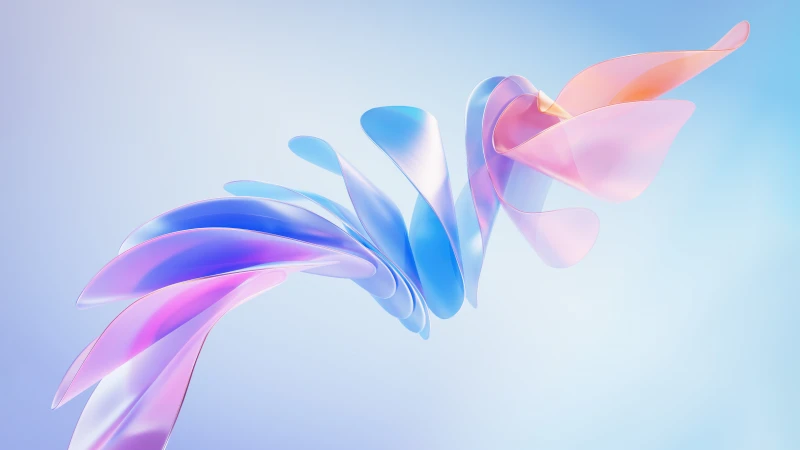 Pastel glass ribbons wallpaper, Blue and pink, Abstract swirl