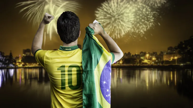 Brazilian Football Player, Number 10 jersey, Brazilian flag, Fireworks wallpaper