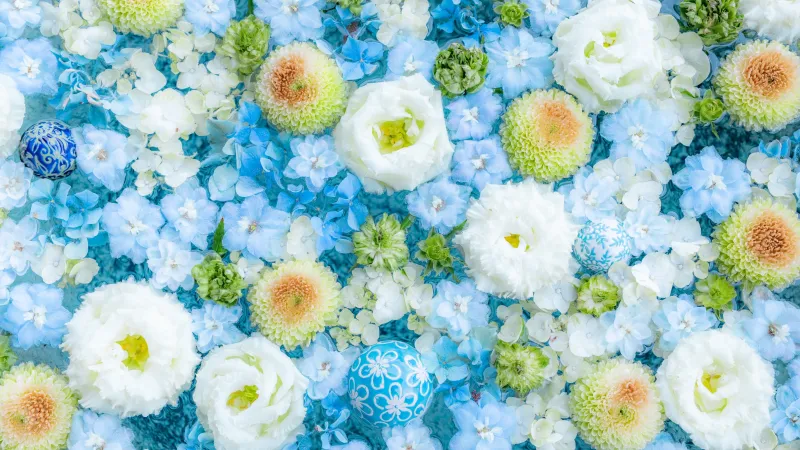 Blue and white flowers wallpaper, Floral, Light blue