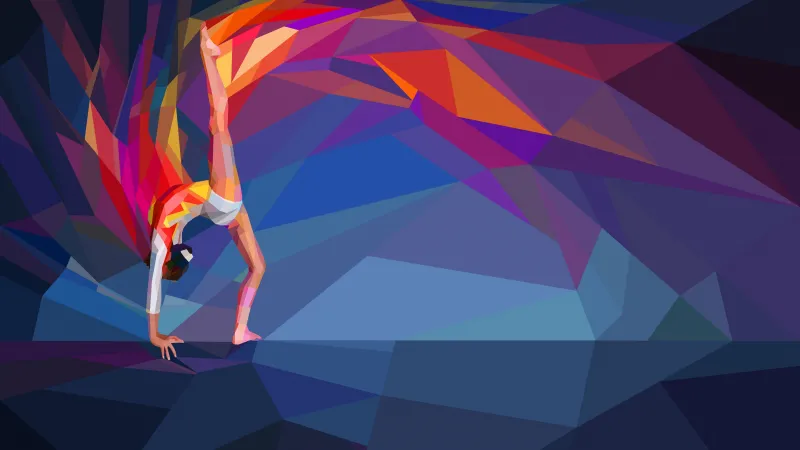 Low poly gymnast wallpaper, Colorful illustration, Handstand