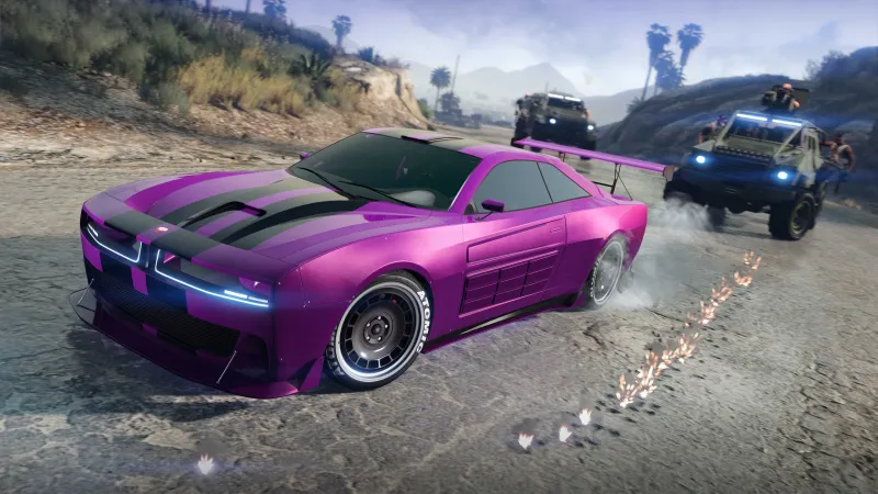 GTA Online wallpaper, San Andreas Mercenaries, Grand Theft Auto V, Purple muscle car