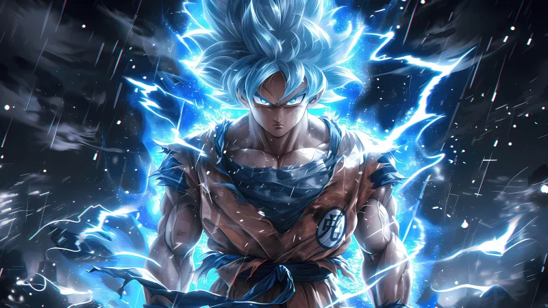 Super Saiyan Blue Son Goku, Dragon Ball, AI art, 5K wallpaper