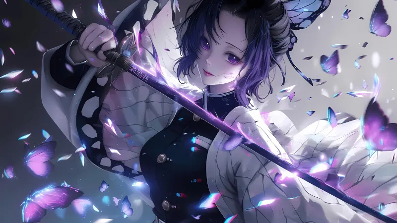 Shinobu Kocho, Purple aesthetic, AI art, 5K wallpaper, Demon Slayer: Kimetsu no Yaiba