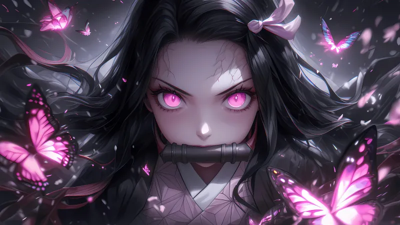 Pink aesthetic, Nezuko Kamado, Demon Slayer: Kimetsu no Yaiba, 5K wallpaper