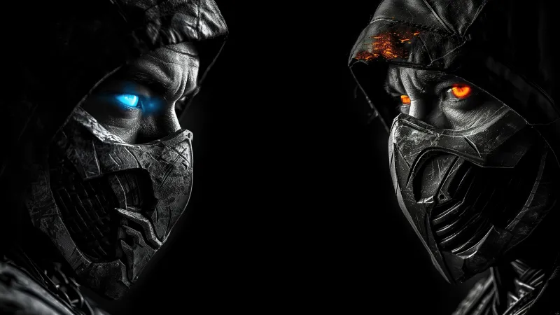 Sub-Zero vs Scorpion, Mortal Kombat, 5K wallpaper, Black background