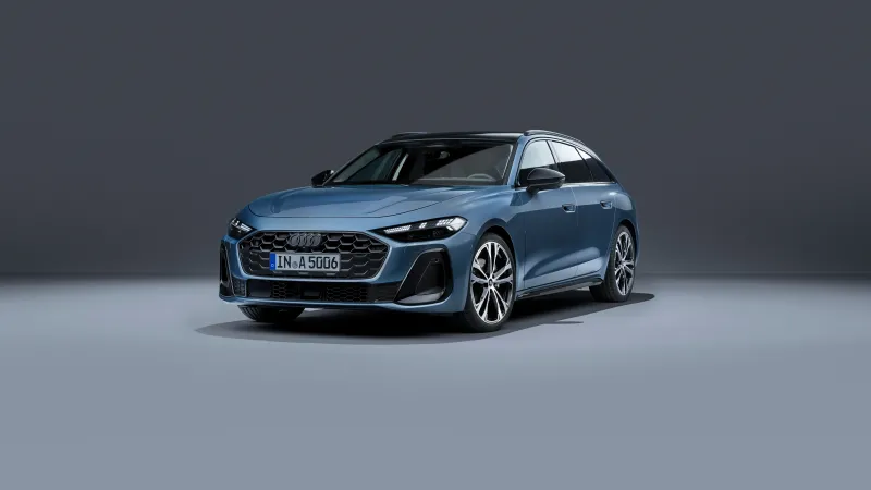 Audi A5 Avant, Blue-grey estate, Studio, 2024, 8K wallpaper