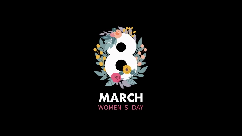 Women's Day, March 8th, Black background, Minimalist, 5K