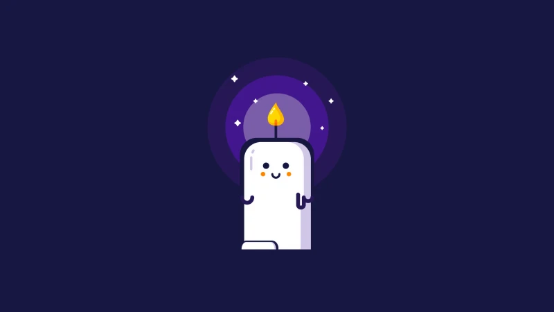 Kawaii Candle, Minimalist wallpaper 4K, Purple background, Kawaii face