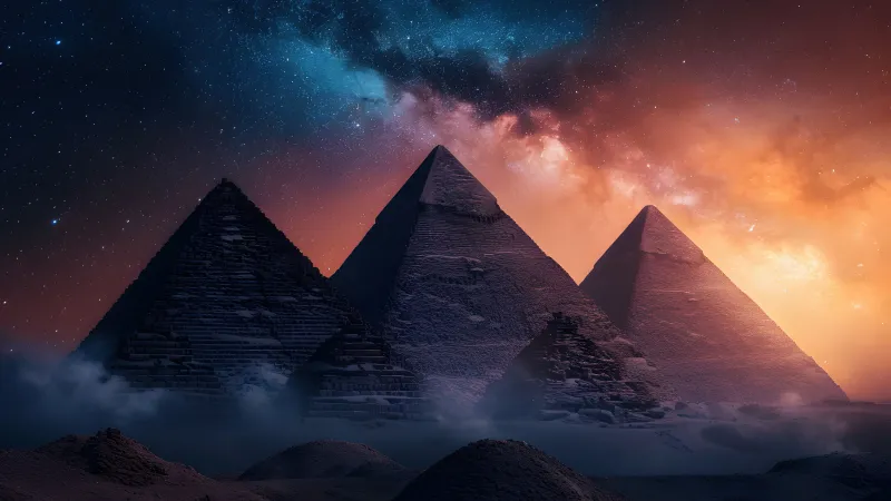 The Great Pyramid of Giza, Aesthetic wallpaper 4K, Milky Way, Egypt, Ancient architecture