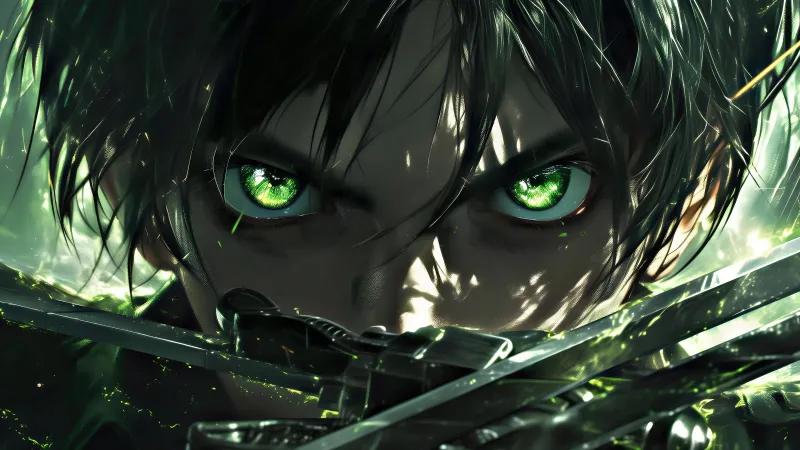 Eren Yeager, Green eyes, AI art, Attack on Titan, 5K wallpaper