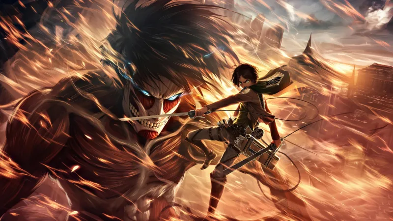 Shingeki no Kyojin, Eren Yeager, Mikasa Ackerman, 5K wallpaper