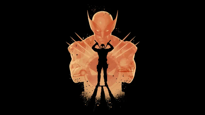 Deadpool & Wolverine, Silhouette, Movie poster, Black background, 8K wallpaper, AMOLED, 5K, 2024 Movies