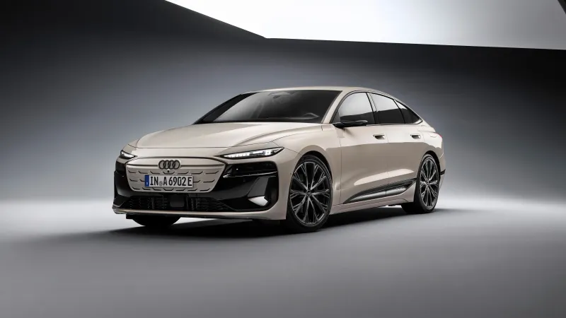 Audi A6 Sportback e-tron performance wallpaper, Beige electric sedan, Studio, 2024, 8K