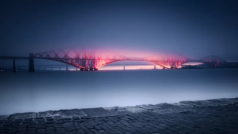 Forth Bridge wallpaper, Scotland, Foggy night