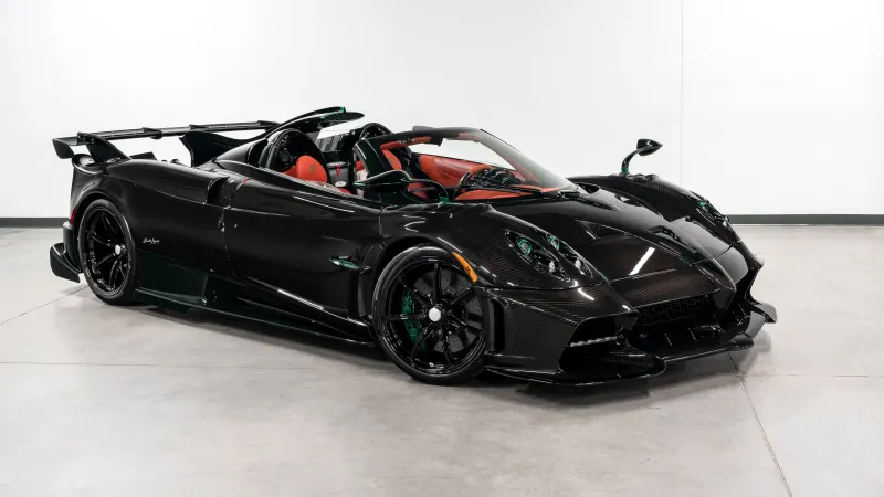 Pagani Imola Roadster wallpaper, Black carbon fiber, Huayra, Showroom, 4K
