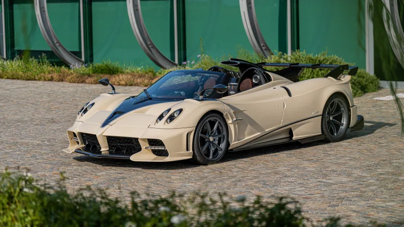 Pagani Imola Roadster wallpaper, Cream and blue, Courtyard, 2024, 8K