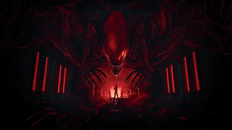 Alien: Romulus, 4K wallpaper, Horror Movies, Dark red, Dark theme, 2024 Movies, Xenomorph