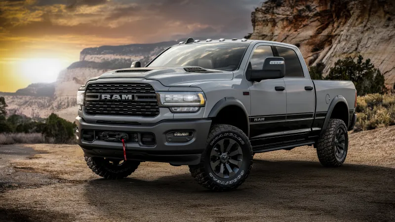 Ram 2500 Power Wagon wallpaper, Grey heavy-duty pickup, Canyon sunset, 2024, 5K