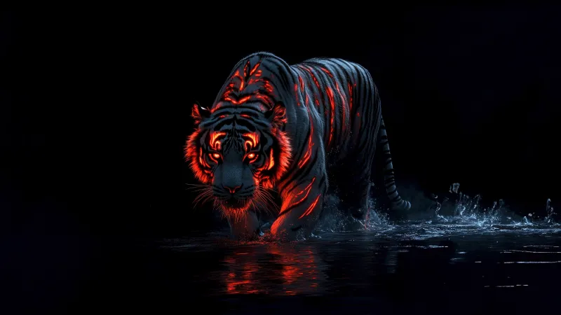 Tiger, Dope, AMOLED Black background 5K