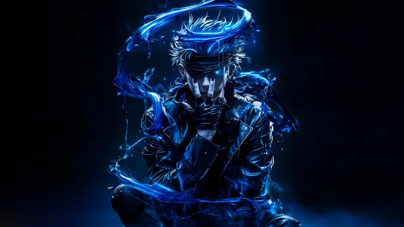 Satoru Gojo, Blue aesthetic, Dark blue, Dark background 8K, Jujutsu Kaisen