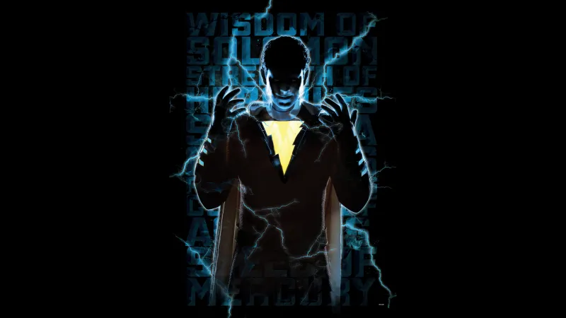 Shazam!, Silhouette, Lightning wallpaper, DC Superheroes, Black background, 5K wallpaper