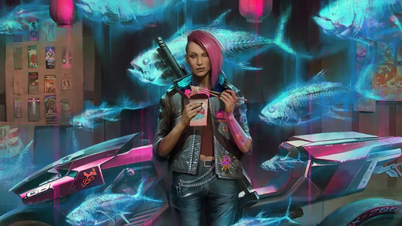 Cyberpunk 2077 Holographic, 5K wallpaper, V (Cyberpunk)