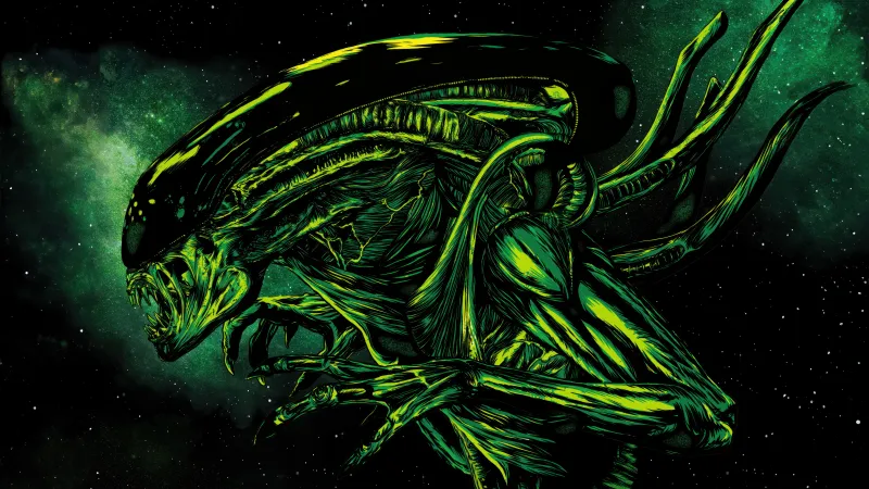 Alien, Xenomorph, Green wallpaper, Space, Dark background, 8K wallpaper