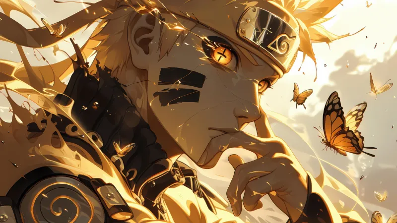 Naruto Uzumaki wallpaper, Golden, Butterflies, AI art