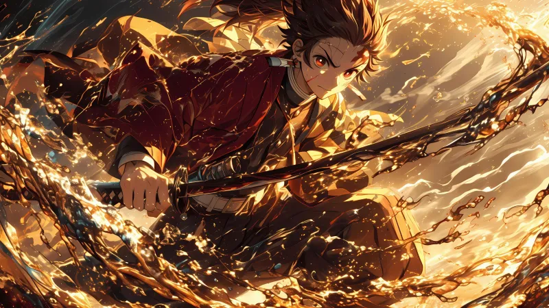 Tanjiro Kamado Water Breathing, Demon Slayer: Kimetsu no Yaiba, 5K wallpaper