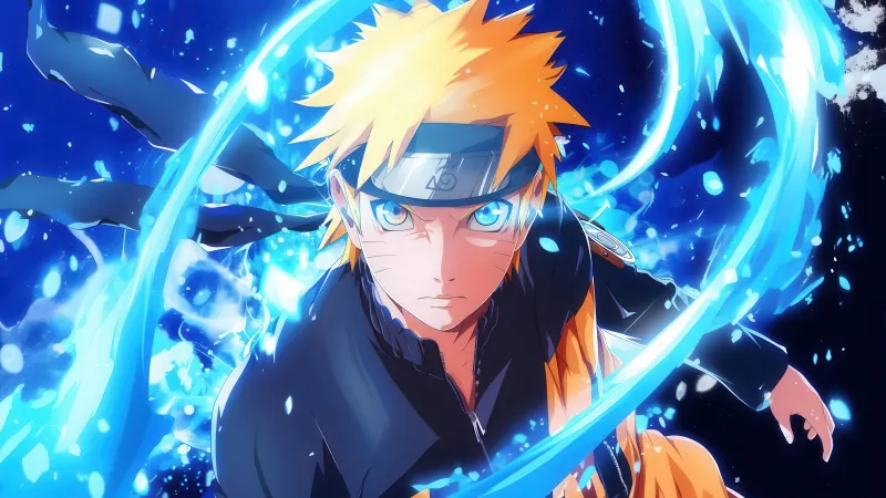 Naruto Uzumaki wallpaper, Blue chakra, Blue background, Anime