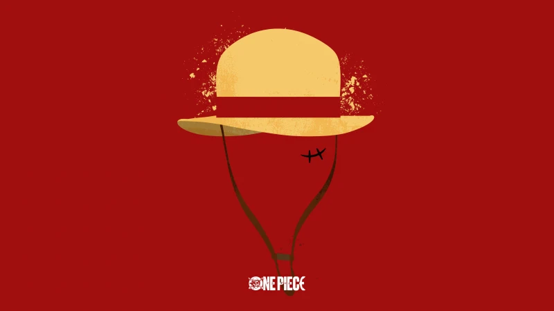 Monkey D. Luffy Hat, Minimalist, Red background, 8K wallpaper, One Piece