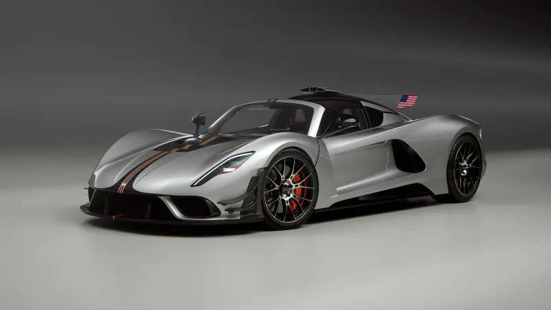 Hennessey Venom F5 Roadster, Silver hypercar, Studio, 2024, 8K wallpaper