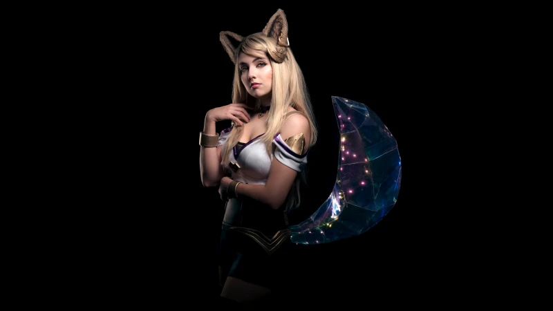 KDA Ahri Cosplay, 5K wallpaper, AMOLED, League of Legends