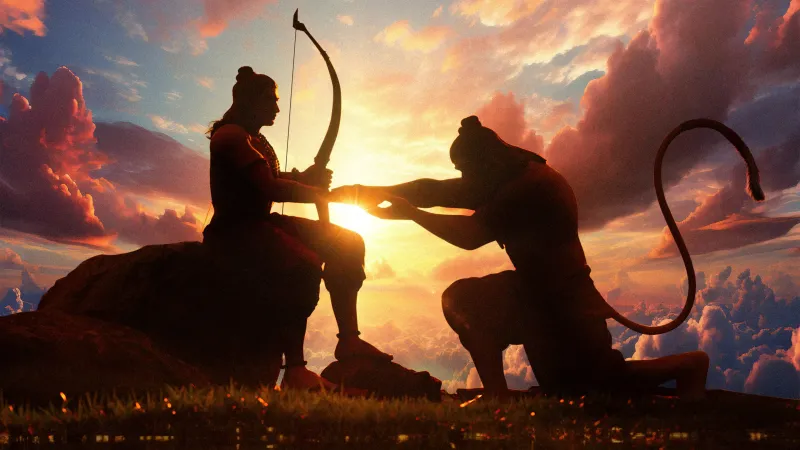 Lord Rama and Hanuman wallpaper, Sunset silhouette, Jai Shri Ram