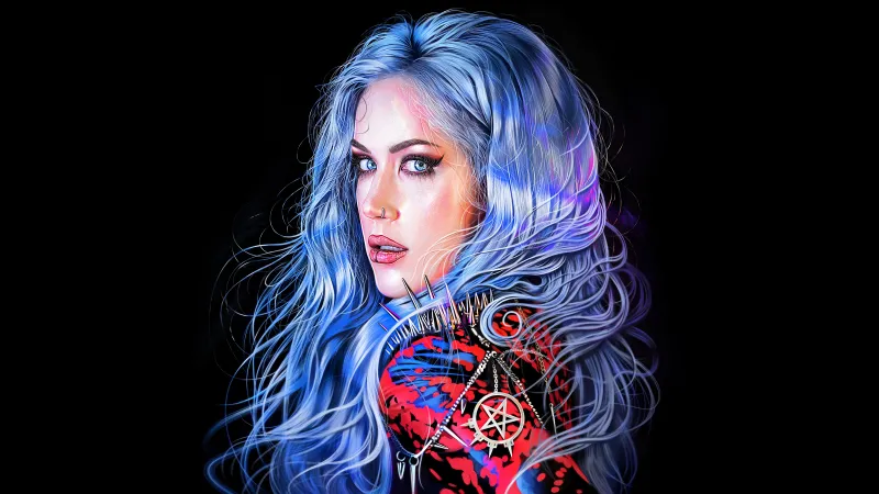Alissa White-Gluz, Portrait, Blue hair, Arch Enemy, Black background, 8K wallpaper