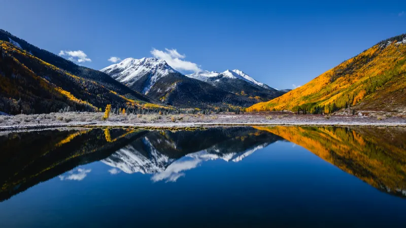 Crystal Lake, Colorado, Autumn reflections, 4K wallpaper
