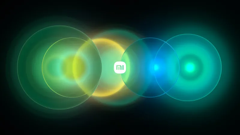 Xiaomi MIUI logo wallpaper, Green glowing circles, Dark background