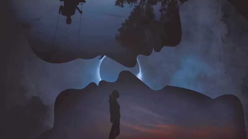 Couple, Lonely, Silhouette, Eclipse, Romantic, Night, Dark, Mood, Man, Woman