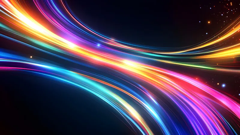 Colorful light waves, Black space, Neon trails, 8K wallpaper